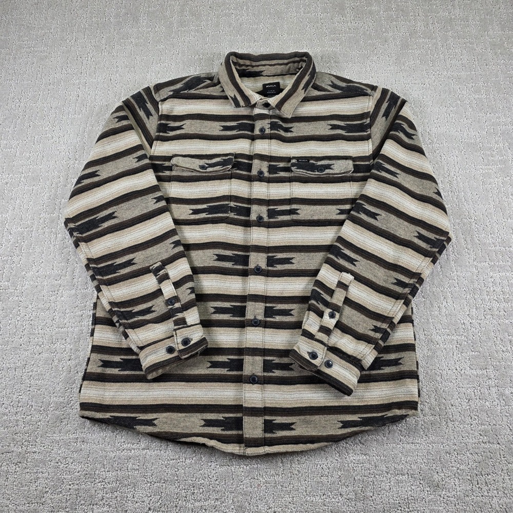 RVCA Mens Large Regular Fit Brown Southwestern Aztec Wool Blend Shirt Shacket